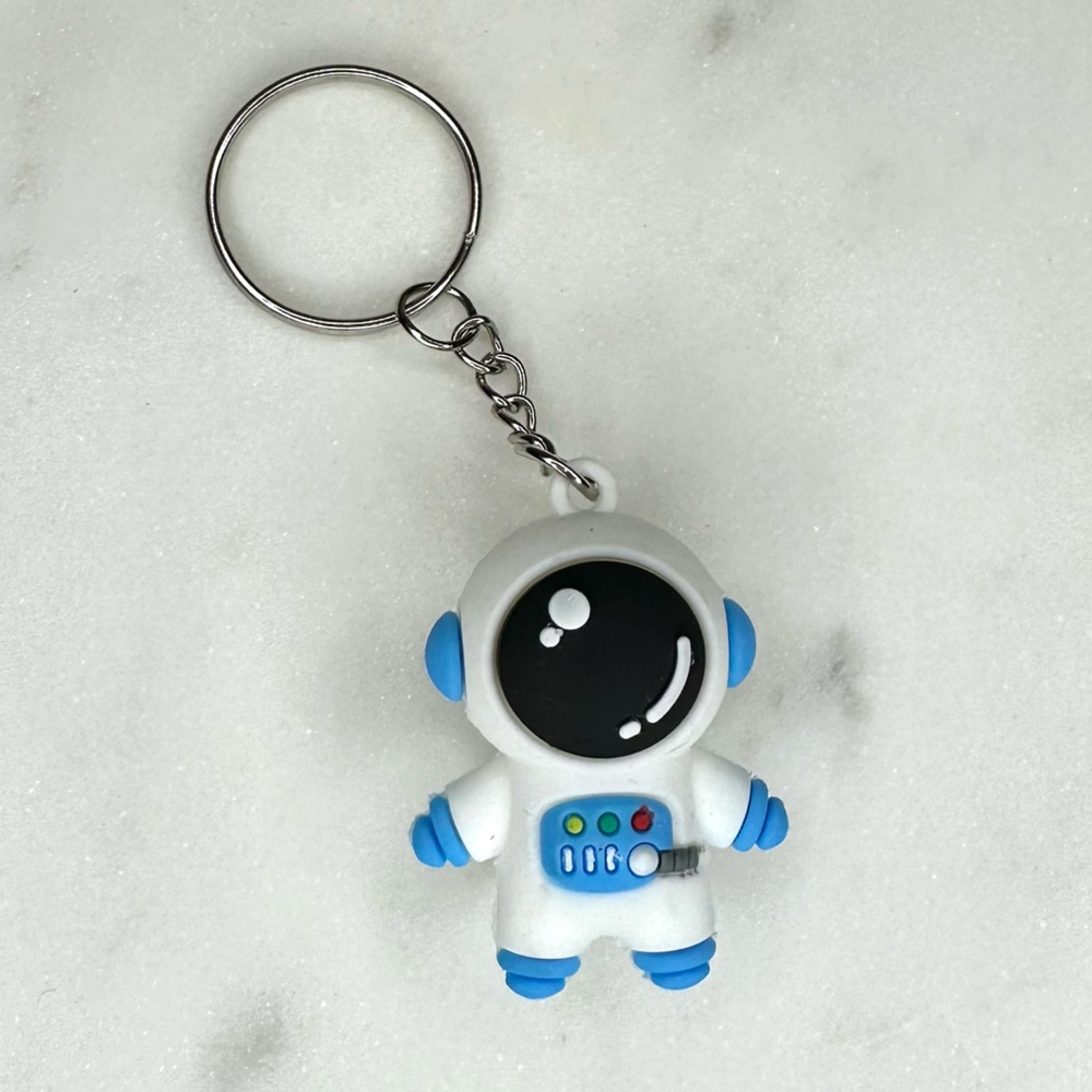 Astronaut Keychain, Unisex Silicone Charm Silver Keyring Blue White